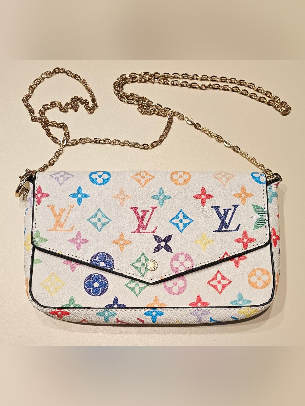 Iconic White Multicolor Monogram Button Purse
